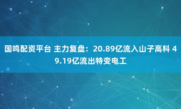国鸣配资平台 主力复盘：20.89亿流入山子高科 49.19亿流出特变电工